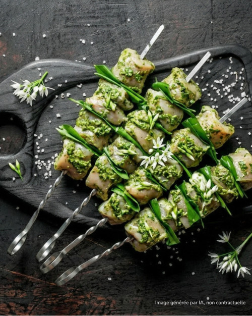 Brochette de sot l’y laisse de dinde à l’ail des ours