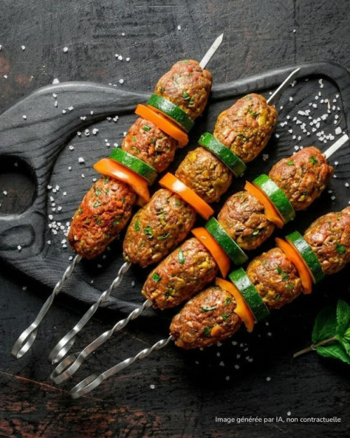 Brochette d'agneau haché au curry, paprika et fines herbes