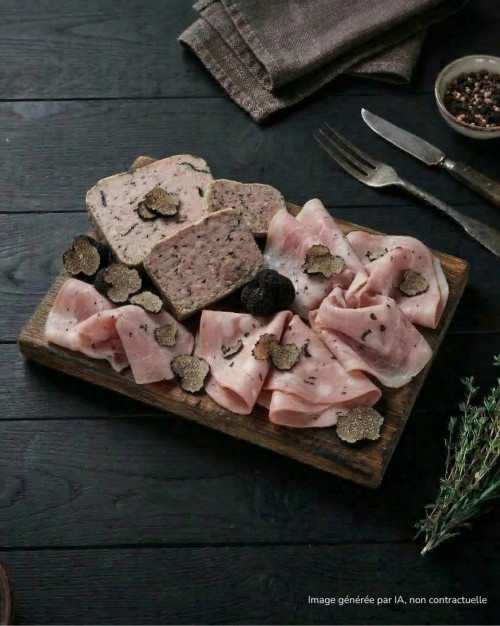 Charcuterie à la truffe (terrine, jambon blanc, mortadelle)