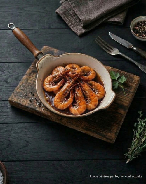 Crevette marinée flambée au Cognac